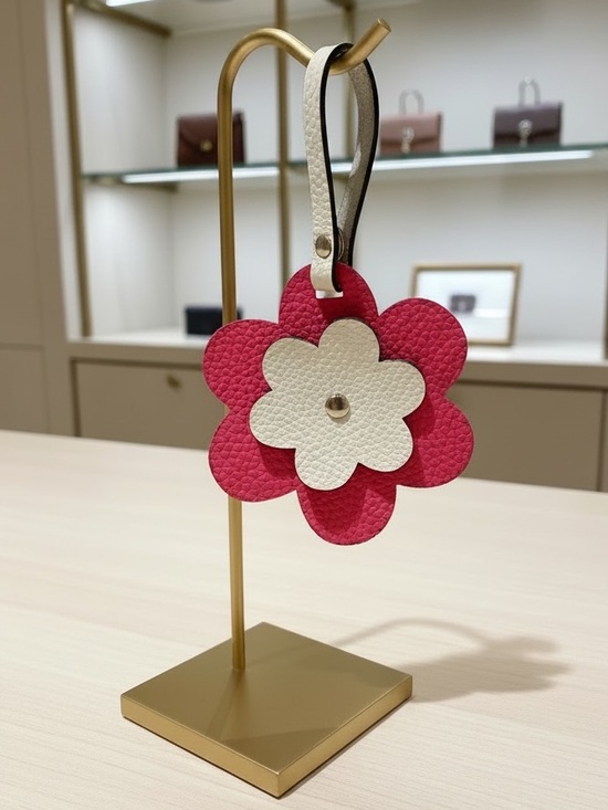 Hand Crafted Accessories - Pink Daisy Flower Leather Bag Tag Charm